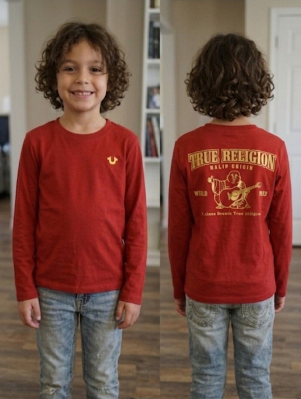 True Religion Boy's Deep Red Long-Sleeve Crewneck with Yellow Logo